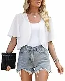 Actcat Bolero Damen Festlich Chiffon Kurzarm Bolerojacke Leicht Bolero für Abendkleider Kurze Cardigan für Sommer,Weiß,M