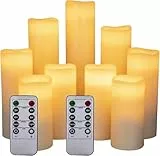 LED Kerzen Set von 9 Flammenlose Kerzen Batteriebetriebene Kerzen D2.2xH 4 '5' 6 '7' 8 '9' Echtwachssäule Kerzen Flackern mit Fernbedienung und Timer-Steuerung, Elfenbein Farbe（9x1）