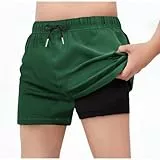 XINYUNZU Jungen Badehose 2 in 1 Shorts Badeshorts Schnelltrocknend Boardshorts Leichte Schwimmhose Kurz Bademode Strand Shorts Sommer Schwimmbekleidung für Kinder und Teenager Grün 14 Jahre