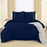 Utopia Bedding Bettwäsche 220x240 Set - Mikrofaser Bettbezug 240x220 cm + 2 Bestickte Kissenbezüge 65x65 cm - Marineblau