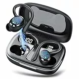 Bluetooth Kopfhörer Sport, Kopfhörer Kabellos Bluetooth 5.3 mit HD Mic, In Ear Kopfhörer mit 4 ENC Klarer Mic, 72 Std Kabellose Kopfhörer mit Tiefer Bass,IPX7 Wasserdicht Ohrhörer mit Ohrhaken,Schwarz