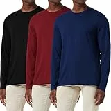 3-Pack Herren Baumwollhemd Loose Fit Langarm T-Shirt Feuchtigkeitsableitend Rundhalsshirts Komfort Casual Base Layer Tops Schwarz/Marine/Rot-3P03-3XL