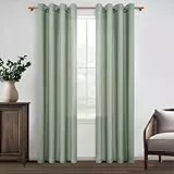 MRTREES Vorhänge mit Ösen Salbeigrün Leinenoptik Halbtransparent für Schlafzimmer 2er Set, Gardinen Schal Leinen 240 cm Lang 140 cm Breit, Vorhang Wohnzimmer Fenster Curtains Living Room