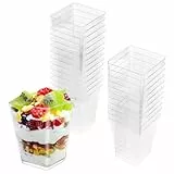VFANDV Desserttassen Set, 25 Stück aus 160ml Wiederverwendbar Quadratischer Desserttassen, Plastikbecher, DIY Dessertschalen für Pudding Mousse Eiscreme Dessert Party