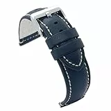 diloy Sportliches Uhrenarmband aus glattem Rindsleder mit weißer Naht – Gepolstert – Größen 14mm 16mm 18mm 20mm 22mm 24mm – Elegant und widerstandsfähig P354 Navy Blau 22mm