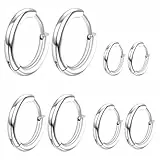 4 Paar Kleine Creolen Silber für Damen Herren - Ohrringe Set Dünn Creolen Edelstahl Silber - Chirurgenstahl Helix Piercing Ohr Hoop | 8/10/12/14 mm