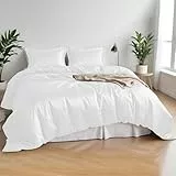 LINENWALAS Bettwäsche-Set, 100 % natürlicher Bambuskern, 4-teilig, mit Designer-Faltenbordüre, weichste kühle Bettwäsche, perfekt für Hautpflege, 1 Spannbetttuch und 2 Kissenbezüge (Emperor, Weiß)