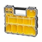 STANLEY FatMax Werkzeug-Profi-Organizer/Werkzeug Organizer (44.6 x 7.4 x 35.7 cm, flache Fächer, mit Klappdeckel und Kunststoffschnallen, 10 herausnehmbare Boxen) 1-97-519