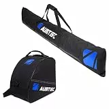 AUMTISC Skitasche Set Skisack &Skischuhtasche Längenverstellbare Bis 200 cm für 1 Paar Ski & Skischuhe（Blau,Gepolstert-3MM）