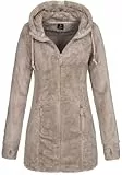 Sublevel Damen Teddyfleece-Jacke Mantel Plüschjacke mit Kapuze LSL-357 String Beige XXL