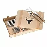 WMF Ranch Steakbesteck 12-teilig, Besteck Set 6 Personen, Steakmesser Set mit Gabel, Spezialklingenstahl geschmiedet, Cromargan Edelstahl mattiert, Eichenholz geölt