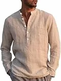 Runcati Herren Leinenhemd Langarm Baumwolle Leinen Shirt Männer Freizeithemd Regular Fit Strand Sommerhemd Beige M