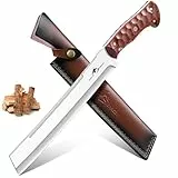 Purple Dragon Großes Outdoor Messer – Aus einem Stück D2-Stahl geschmiedet – Survival Messer mit durchgehendem Holzgriff und Scheide für Buschhandwerk, Camping und Gartenarbeit – Geschenk für Männer