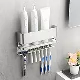 ALOCEO Zahnbürstenhalter Ohne Bohren, Zahnbürstenhalter eElektrische Zahnbürste aus Edelstahl 304 Zahnbürstenhalter Wand, Elektrische Zahnbürste Halterung für 6, Silber
