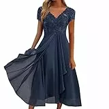Abendkleider Damen Sommerkleid Spitzenkleid Chiffon Elegante Swing Cocktailkleid Lang Kleid Festliche Kleider für Frauen Hochzeitsgast Brautjungfernkleider Partykleid Brautkleid (02 Blue, L)