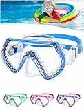 JATEKA Taucherbrille Kinder, Schnorchelmaske mit 180° Panorama-HD-Gehärtetem-Glas, Silikon-Nasenabdeckung, Verstellbarem Silikonband (Blau, 4-10 Jahre)