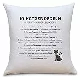 OWLBOOK 10 Lustige Katzenregeln Flauschige Kissenhülle mit Katzen Sprüche - Geschenke für Oma Freundin Kollegin Mama Katzenbesitzer - Kissen Polster mit Reißverschluss 40 x 40 cm
