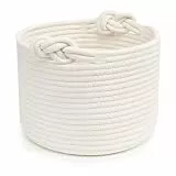 Aufbewahrungskorb Geflochten, Korb Baumwollseil Geflochten, Stapelbare Korb Aufbewahrung Wäschekorb mit Griffen Spielzeugkorb für Regal, Bad,Wohnzimmer, Kinderzimmer, Badzimmer (Weiß, 24×18cm)