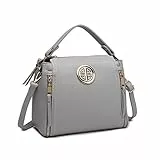 Miss Lulu Handtasche Damen Schultertasche Henkeltasche Pu Leder Elegant Umhängetasche Mittlere Top Griff Tasche (Grau)