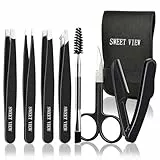 SWEET VIEW 7 Stück Pinzetten-Set, Augenbrauenzupfer für Frauen und Männer Gesicht, Braue, Kinn, eingewachsene Haare (Schwarz)