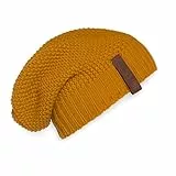 KNIT FACTORY - Coco Mütze - Strickmütze für Damen und Herren - Slouch Beanie - Wintermütze mit Wolle - Hochwertige Qualität - Ocker