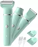 Rasierer Damen,3-In-1 Intimrasierer für Frauen,Gesichtshaarentferner für Frauen,Damenrasierer Elektrisch für Beine, Arme, Achseln und Bikinizone,Wiederaufladbarer Ipx7 Wasserdicht Trimmer Damen, Grün