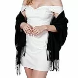 Abeillo Pashmina Schals für Damen,Elegante Pashmina Schals,Soft Schultertuch für Damen Hochzeiten Abendkleider(Schwarz)
