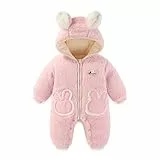 JiAmy Baby Winter Schneeanzug, Kleinkind Bär Kapuze Fold-Over Fäustlinge Füßlinge Overall Kleinkind Warm Fleece Strampler Mädchen Jungen Warm Outfits 3-6 Months
