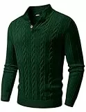 JMIERR Pullover Herren 1/4-Knöpfe Neck Rollkragenpullover Turtleneck Strickpullover Freizeit Sweater Winterpullover Pulli Langarm Basic Männer Pullover Grün 3XL