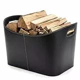 VIIRKUJA Feuerholzkorb - Robuster Korb für Brennholz, mit Kunst Leather, 2 Tragegriffe, ideal für Kaminzubehör, Innenbereich - 55x35,5x42,5 cm - Schwarz