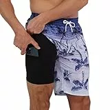 Arcweg Badehose für Herren Badeshorts mit Kompression 2 in 1 Swimming Shorts Schnelltrocknend Männer Kurz Strandhose Mit Reißverschlusstasche Strandshorts L （EU）