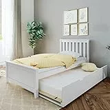 Max & Lily Kinderbett mit Ausziehbett, aus neuseeländischem Kiefernholz, inklusive Lattenrost, 2 mal 90x200cm-Bettgestell, einfaches Ein- und Ausziehen, für Jungen und Mädchen, weiß