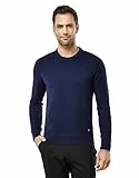 Vincenzo Boretti Herren-Pullover Rundhals-Kragen Slim-fit tailliert Strick-Pullover einfarbig Baumwolle-Mix edel elegant leicht Fein-Strick für Business oder Casual dunkelblau S