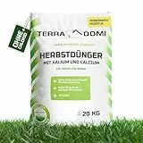 TerraDomi Rasendünger Herbst 20kg für 500m² | ohne Chlorid | Kalium Dünger für starke Wurzeln macht den Rasen winterfest | fördert Langzeitwirkung | streuwagengeeignet