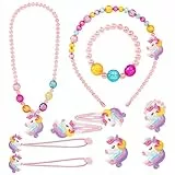 OSDUE Einhorn Schmuckset Mädchen, Einhorn Kinderschmuck Enthalten Halskette, Ringe, Armbänder, Ohrring, Schmuck Set für Party Dress Up Geschenk (10 Stück)