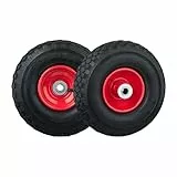 Relaxdays Sackkarrenrad 3.00-4, 2er Set, luftbereiftes Komplettrad mit Stahlfelge, für 16 mm Achse, 100 kg, schwarz-rot