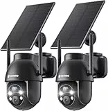YESYAMO 2K Überwachungskamera, WLAN, für den Außenbereich, kabellos, Solar, 2,4 GHz, Solar-Kamera für den Außenbereich, mit Solarpanel, 360° PTZ, Nachtsicht, 2-Wege-Audio, 2 Stück