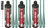 Tox Liquix Pro1 280 ml | 2K Injektionsmörtel | Verbundmörtel | Chemiedübel Beton & Mauerwerk | inkl. 6x Mischer| Schwerlastbefestigung | Montagemörtel Klebeanker (3x 280ml)+BTG Bürste
