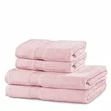 DecoKing 4er Set Baumwolle Qualität 525g/m² 2 Handtücher 50x100 cm und 2 Badetücher 70x140 cm Hellrosa rosa saugfähig Marina