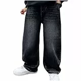 XINYUNZU Baggy Jeans Jungen Jeanshose mit Gummizug Freizeithose Mode Hose Pants Boy Jeanshosen für Kinder und Teenager Herbst Schwarz 14 Jahre