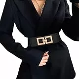JasGood Damen Breiter Elastischer Taillengürtel Vintage Hüftgürtel Stretchy Kleider Gürtel mit Goldener Schnalle,Black,100cm
