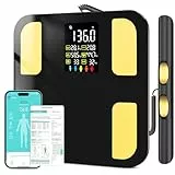 Körperfettwaage mit Handsensoren, LED Körperanalysewaage mit App, Waage mit Körperfett und Muskelmasse, 8 Elektroden Personenwaage mit Körperfettanalyse für 28 Messwerten, Misst Gewicht, Körperfett