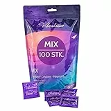 VIBRATISSIMO Kondome Mix 100er Pack gemischt I gefühlsecht & extra feucht I für Men I Beutel dünne Wandstärke & Aromatisiert I hauchzart genoppt & gerippt
