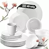 Moritz & Moritz BASIC 48-tlg. Geschirrset 12 Personen modern - aus hochwertigem Porzellan in klassischem Weiß - bestehend aus 12x Dinnerteller, 12x Dessertteller, 12x Schalen & 12x Tassen