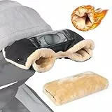 Orzbow Kinderwagen Handwärmer, Warm Handwärmer Kinderwagen mit Lammfellimitat, Stabil Handmuff für Kinderwagen mit Handyfach, Wetterfester Stoff, Komfortabel, Handschuhe Kinderwagen im Winter, Schwarz