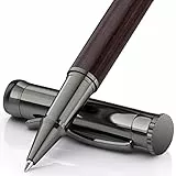 WEMATE Holz Tintenroller Set, inkl. 2 Ersatzminen - Schwarz & Blau, Rollerball für Linkshänder und Rechtshänder, Luxus Bürogeschenk, Eleganter Stift für Profis und Führungskräfte - Schwarzeiche