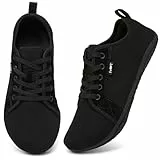 Geweo Barfußschuhe Sneaker Breite Walking Schuhe Barfuss Damen Herren Trail Laufschuhe Minimalistische Fitness Knit Unisex Weit rutschfest Zehenschuhe Zero Drop Solhe Freizeit Schwarz 41EU