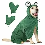 Bibykivn Bademantel für Hunde, Hundebademantel Aus Mikrofaser, Verstellbares Halsband Mit Klettverschluss Schnell Trocknend Badetuch für Große Mittelgroße Kleine Hunde/Katze (Grüner Frosch, L)