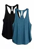 icyzone Yoga Sport Tank Top Damen Racerback Lauftop Fitness Running Shirt Oberteile, 2er Pack (S, Black/Denim)