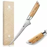 XINZUO 17,8cm Damastpulverstahl Filetiermesser, 73 Schichten Damastmesser Fischmesser Profi Kochmesser, Damaskus Fischfiliermesser Ausbeinmesser für Küchen -Ergonomischer Olivenholz Griff